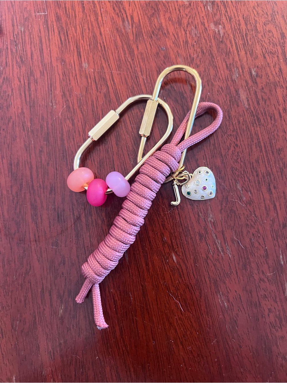Bag Charm Pink Beaded Heart Charm Keychain